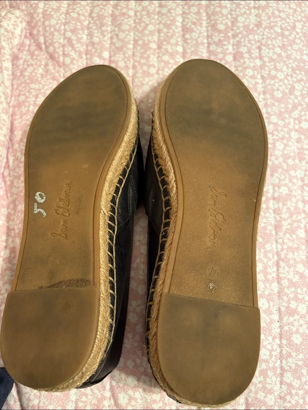 Sam Edelman Black Leather Slip-On Espadrilles with Jute Toe